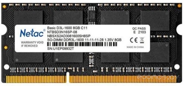  Netac Basic 8GB DDR3 SODIMM PC3-12800 NTBSD3N16SP-08     