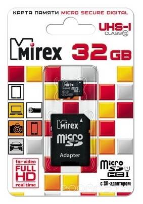   Mirex microSDHC 32GB Class 10 UHS-I U1 + SD adapter     
